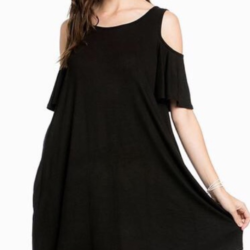 Black cold shoulder dress- Regular and Plus sizes